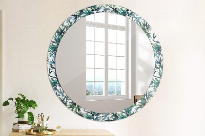Miroir rond avec décoration Palmiers bleus