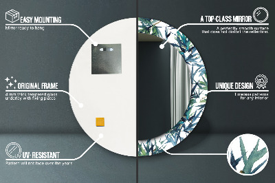 Miroir rond avec décoration Palmiers bleus