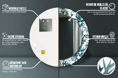 Miroir rond avec décoration Palmiers bleus