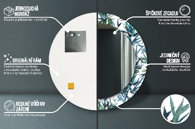 Miroir rond avec décoration Palmiers bleus
