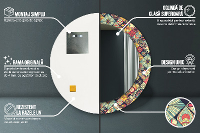 Miroir rond imprimé Floral ethnique