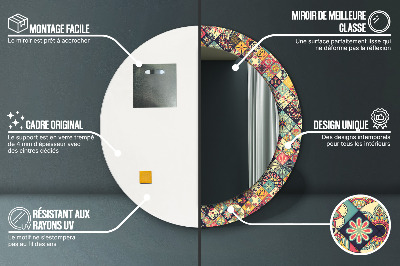Miroir rond imprimé Floral ethnique