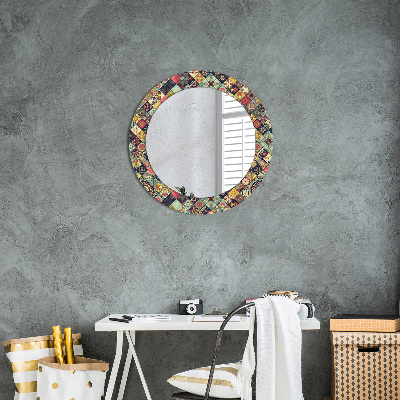 Miroir rond imprimé Floral ethnique