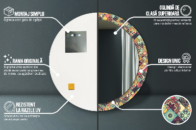 Miroir rond imprimé Floral ethnique