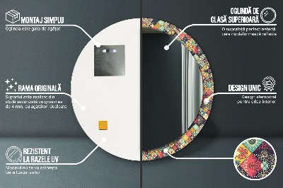 Miroir rond imprimé Floral ethnique
