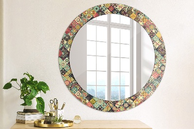 Miroir rond imprimé Floral ethnique
