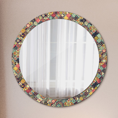Miroir rond imprimé Floral ethnique