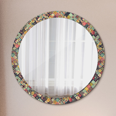 Miroir rond imprimé Floral ethnique