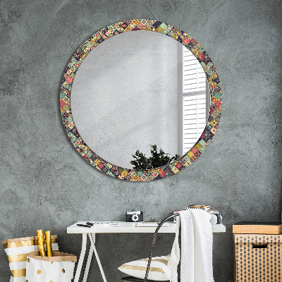 Miroir rond imprimé Floral ethnique