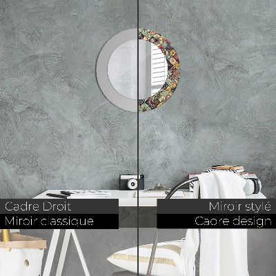 Miroir rond imprimé Floral ethnique