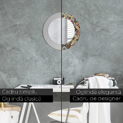Miroir rond imprimé Floral ethnique