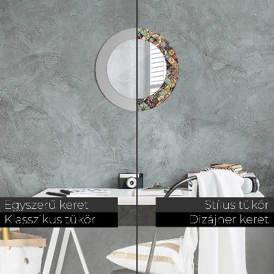 Miroir rond imprimé Floral ethnique