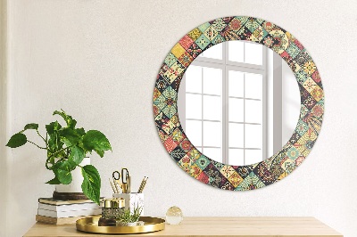 Miroir rond imprimé Floral ethnique