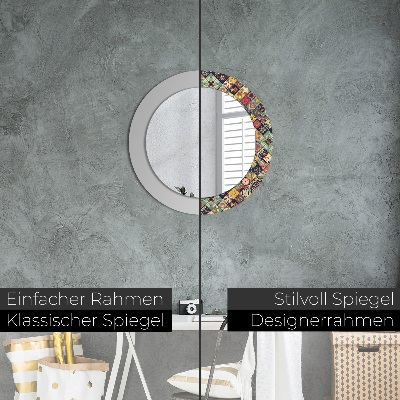 Miroir rond imprimé Floral ethnique