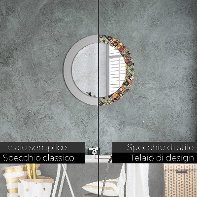 Miroir rond imprimé Floral ethnique