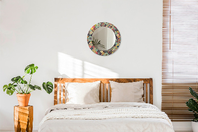 Miroir rond imprimé Floral ethnique