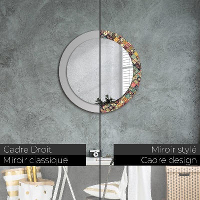 Miroir rond imprimé Floral ethnique