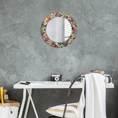 Miroir rond imprimé Floral ethnique