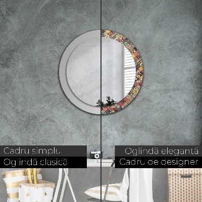 Miroir rond imprimé Floral ethnique