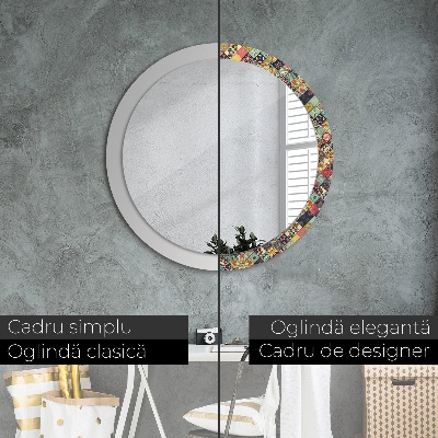 Miroir rond imprimé Floral ethnique