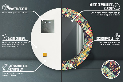 Miroir rond imprimé Floral ethnique