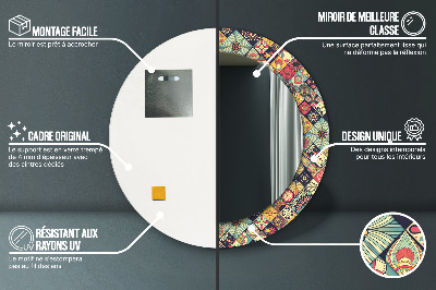Miroir rond imprimé Floral ethnique