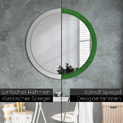 Miroir rond avec décoration Herbe verte