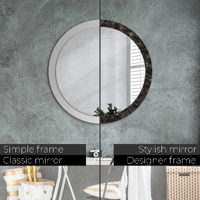 Miroir rond imprimé Marbre noir