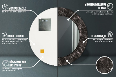 Miroir rond imprimé Marbre noir