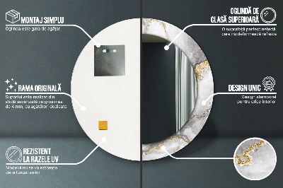 Miroir rond imprimé Marbre blanc doré