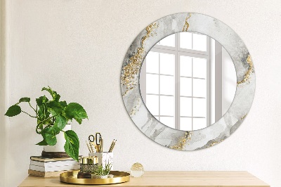 Miroir rond imprimé Marbre blanc doré