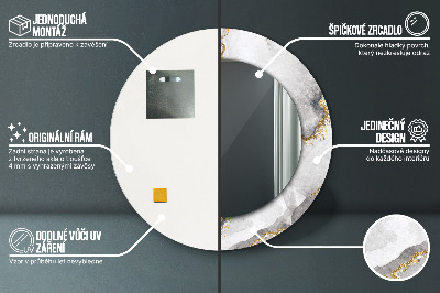 Miroir rond imprimé Marbre blanc doré