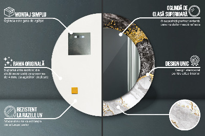 Miroir rond avec décoration Marbre et or