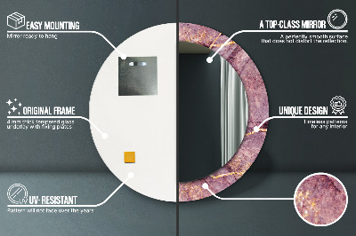 Miroir rond imprimé Marbre avec de l'or