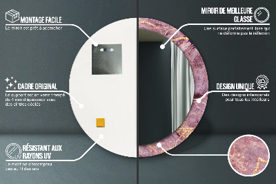 Miroir rond imprimé Marbre avec de l'or