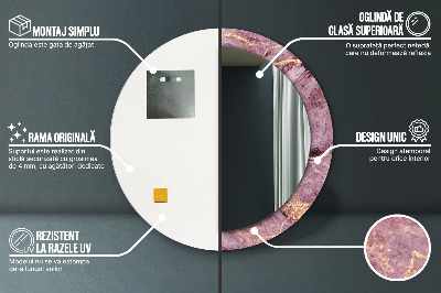 Miroir rond imprimé Marbre avec de l'or