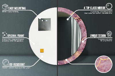 Miroir rond imprimé Marbre avec de l'or