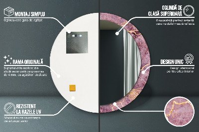 Miroir rond imprimé Marbre avec de l'or