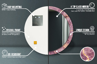 Miroir rond imprimé Marbre avec de l'or