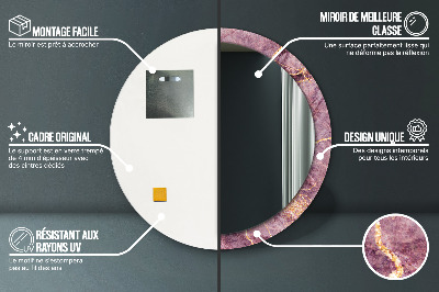 Miroir rond imprimé Marbre avec de l'or