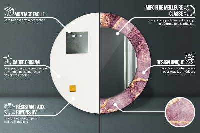 Miroir rond imprimé Marbre avec de l'or