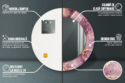 Miroir rond imprimé Marbre avec de l'or