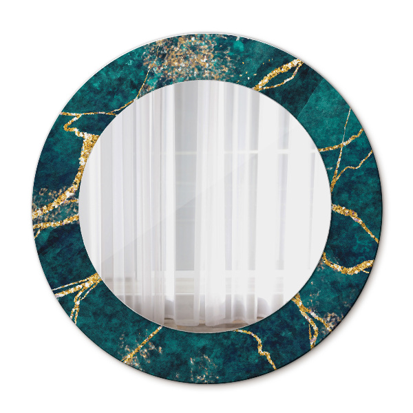 Miroir rond imprimé Marbre malachite vert