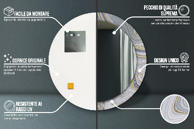 Miroir rond avec décoration Marbre gris