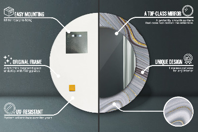 Miroir rond avec décoration Marbre gris