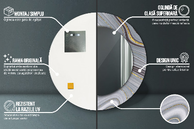Miroir rond avec décoration Marbre gris