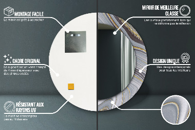 Miroir rond avec décoration Marbre gris