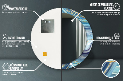 Miroir rond imprimé Marbre bleu