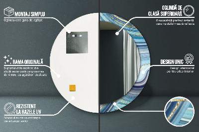 Miroir rond imprimé Marbre bleu