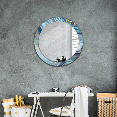 Miroir rond imprimé Marbre bleu